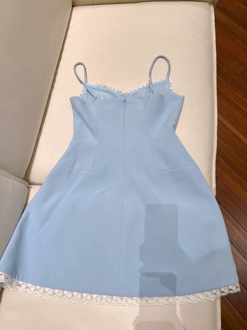 Trendy A line Spaghetti Straps Blue Formal Short 8th Grade Homecoming Dress Summer Middle School Hoco Dresses Cocktail Dress Birthday Outfits W956 - Deanwangkt