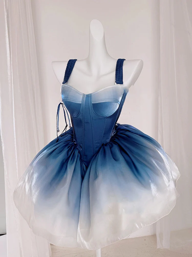 Pretty Ball Gown Short Ombre Blue Homecoming Dress Summer Hoco Dresses Cocktail Dress For Senior Teens DP1787 - Deanwangkt