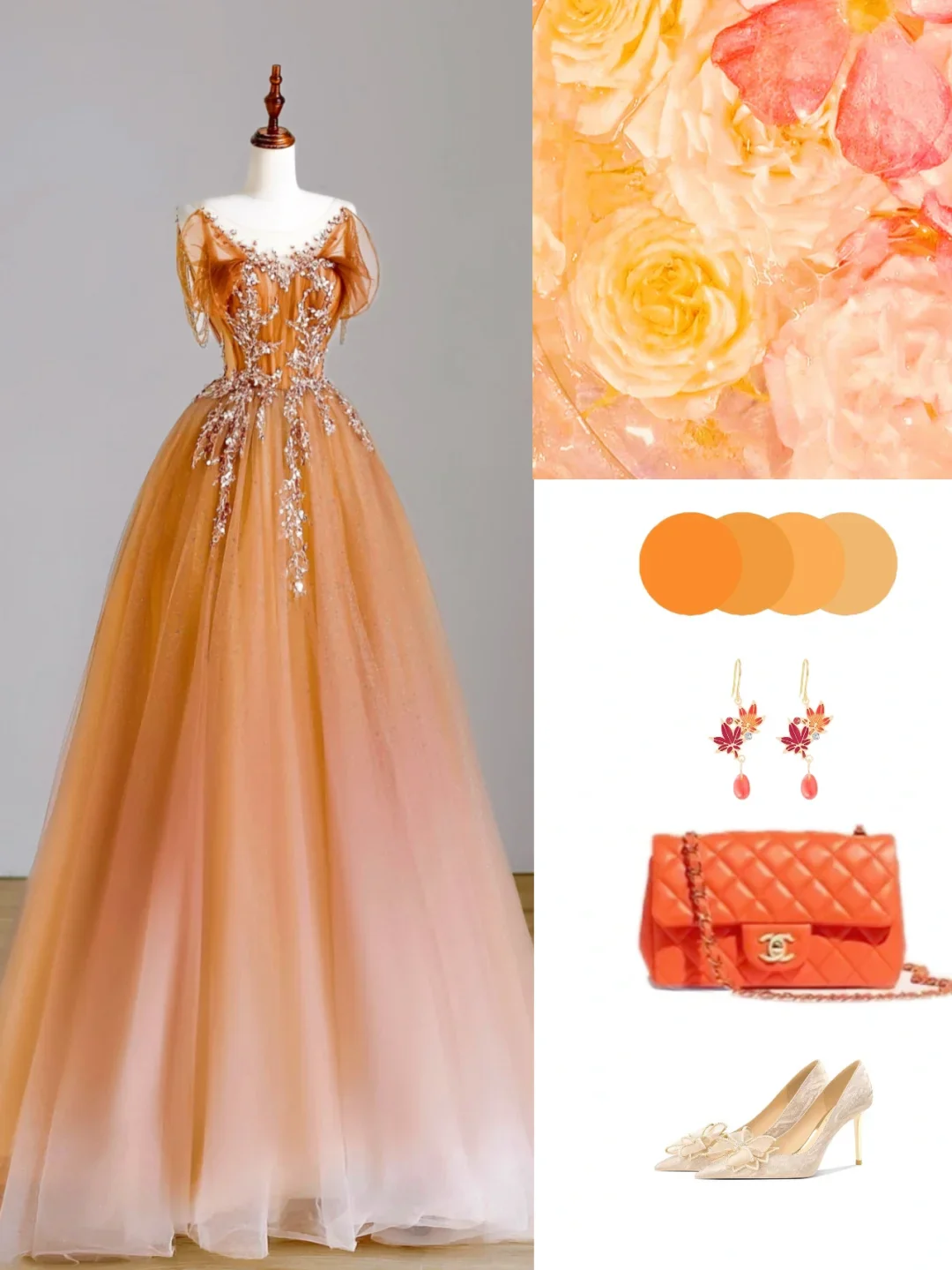 Elegant Glamour Ball Gown Scoop Orange Tulle Long Prom Dresses Party Dress Evening Dress DP1557 - Deanwangkt