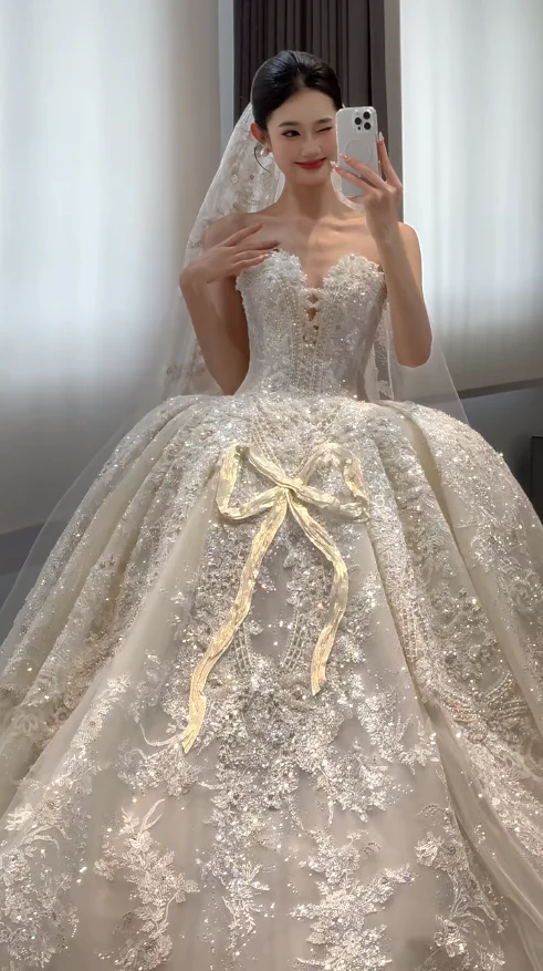 Timeless Sweetheart Ball Gown Tulle Beaded Wedding Dress Elegant Applique White Bridal Dress DP2970 - Deanwangkt