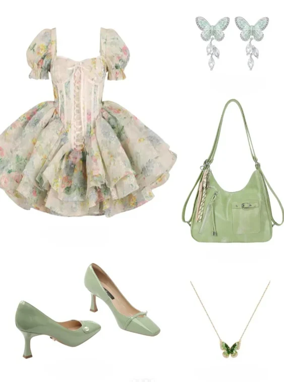 Sweet Square Neck Ball Gown Floral Chiffon Short Birthday Dresses Short Sleeve Homecoming Dresses DP3075 - Deanwangkt