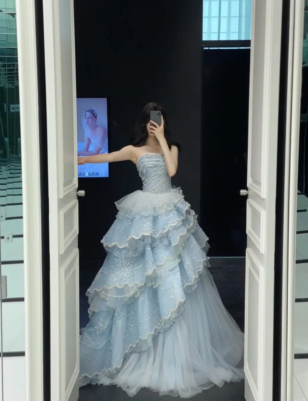 Fairy Strapless Ball Gown Tulle Blue Quinceanera Dress Tulle Sequins Sweet 16 Dress DP2939 - Deanwangkt