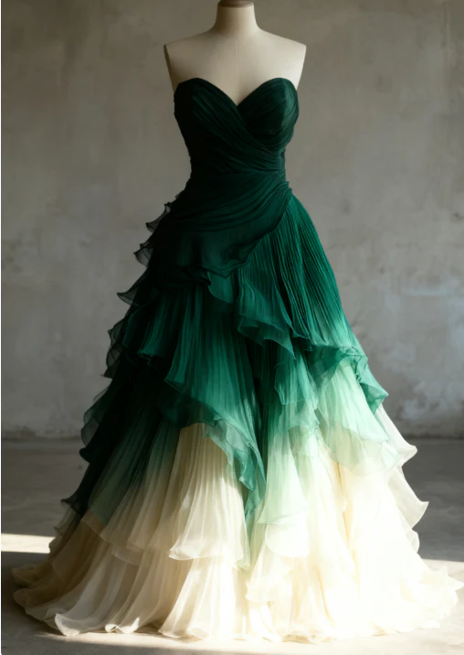 Gorgeous A-Line Gradient Dark Long Prom Dresses,  Dark Green Birthday Dresses, Sweet 16 Dresses DP04006 - Deanwangkt