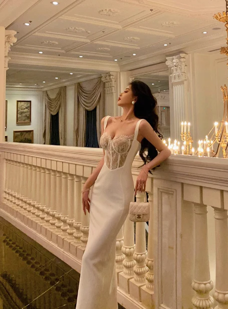 Sexy Sheath Straps White Lace 18th Birthday Dress Long Party Birthday Outfits For Women DP0156 - Deanwangkt