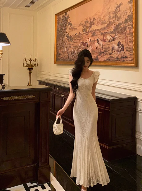 Classy Mermaid Lace White Long 18th Birthday Dress Party Gown 21st Birthday Outfits Birthday Dress Ideas For Women DP600 - Deanwangkt