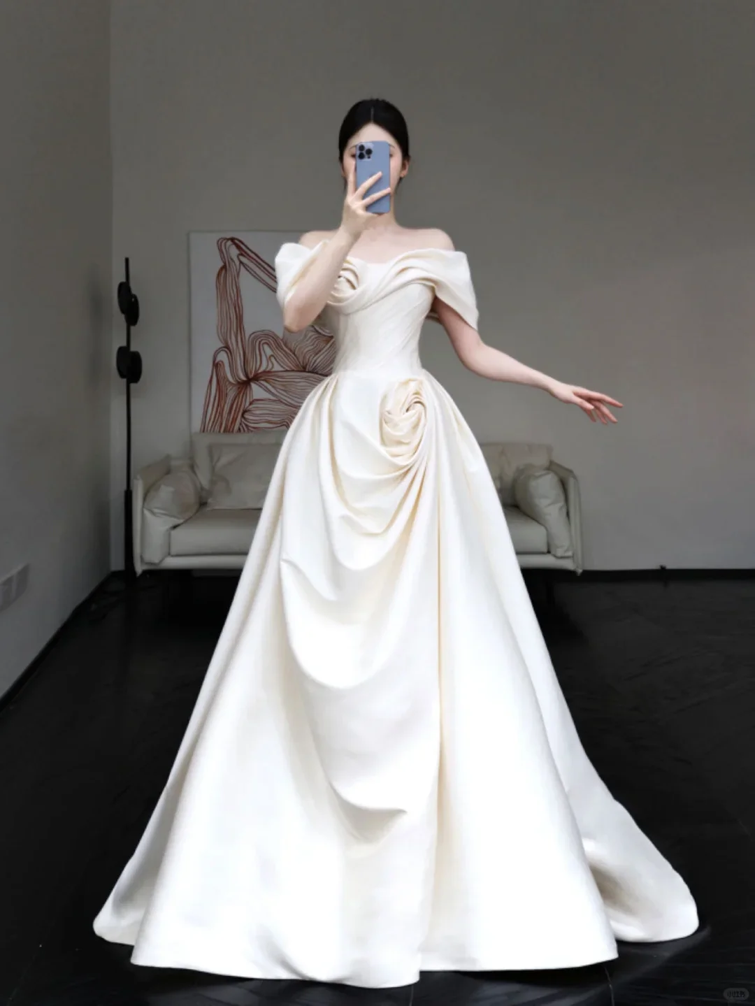 Classy Elegant A Line Off The Shoulder White Satin Long Wedding Dress Brides Dress DP649 - Deanwangkt