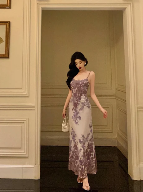 Elegant A line Spaghetti Straps Lilac Floral Sleeveless 21st Birthday Dress Party Gown Birthday Outfits Birthday Dress Ideas For Women DP541 - Deanwangkt