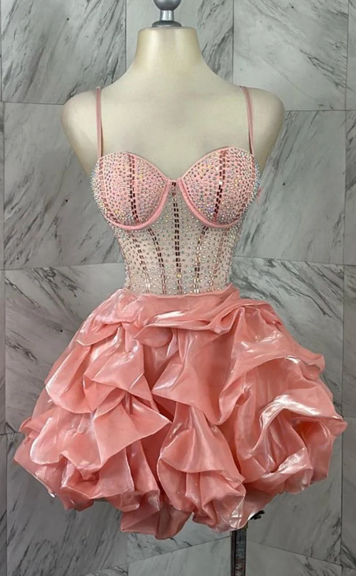 Modest Ball Gown Spaghetti Straps Blush Pink Organza Formal Homecoming Dresses 8th Grad Dance Graduation Dress Short Hoco Dresses DH2578 - Deanwangkt