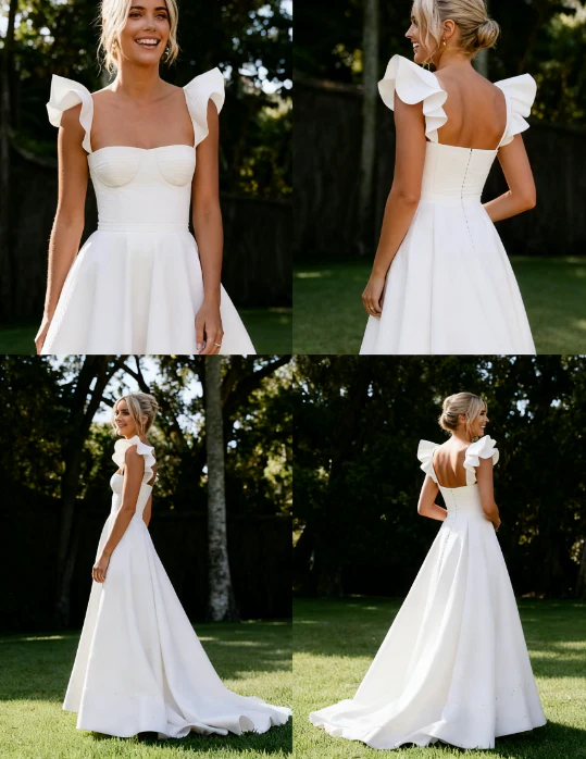 Unique Wedding Dresses Ball Gown Square Neck Satin White Long Wedding Dresses Simple Bride Dress Bridal Gowns DH1429 - Deanwangkt