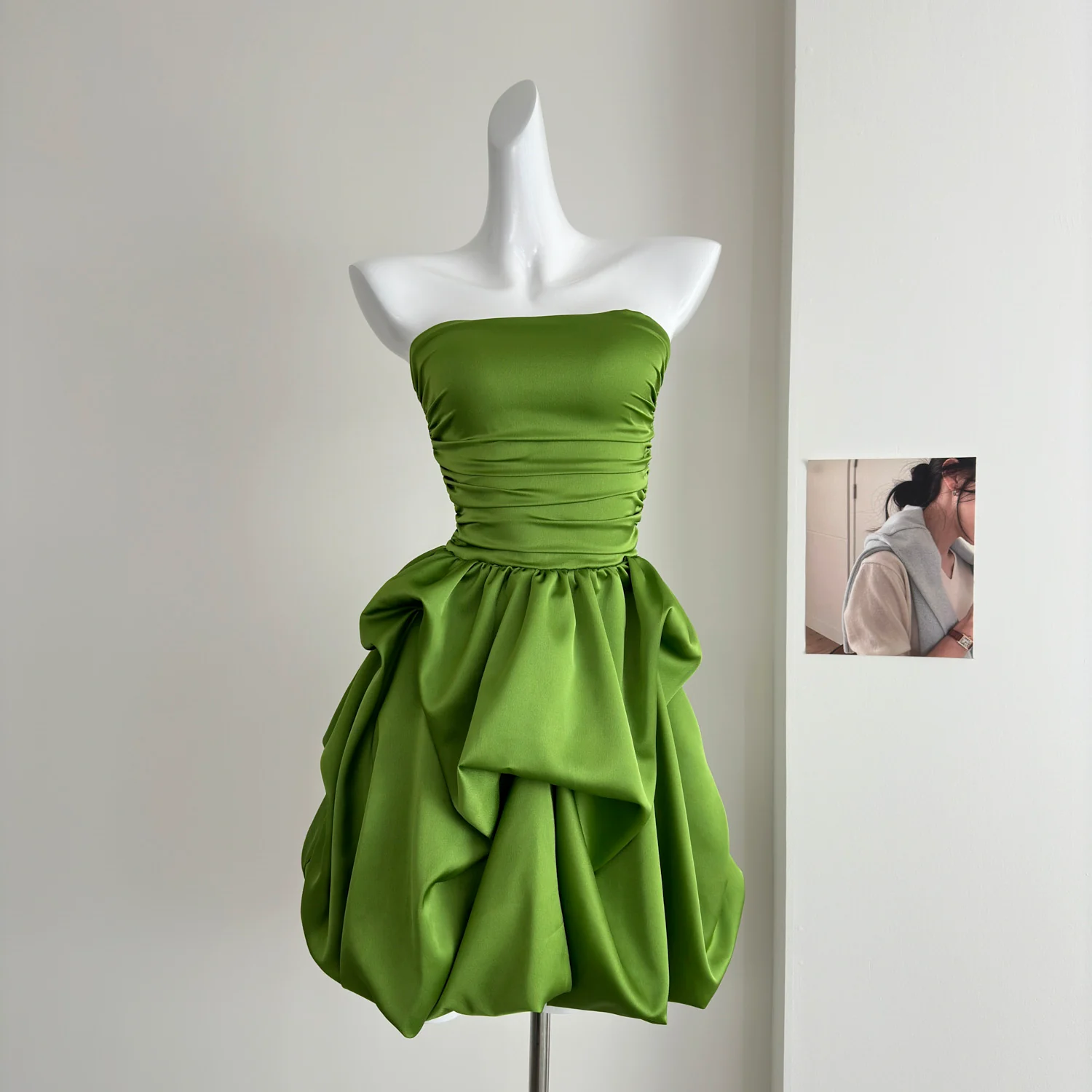 Cute A line Strapless Green Satin Short Summer Dress Holiday Party Birthday Outfits DP0145 - Deanwangkt
