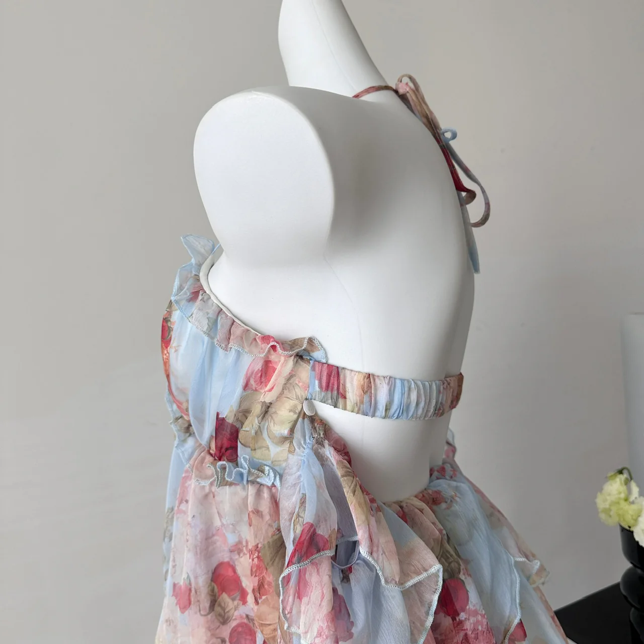 Sweet A Line Halter Pink Floral Summer Short Women Dresses DP0015 - Deanwangkt