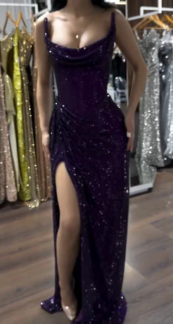 Sparkly Mermaid Strapless Grape Sequin Long Slit Evening Party Gowns Evening Dress Special Formal Dresses Prom Dress DH2330 - Deanwangkt