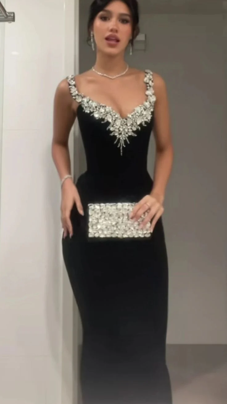 Modest Mermaid Straps Sequin Long Black Evening Party Gowns Evening Dress Special Formal Dresses Prom Dress DH2312 - Deanwangkt