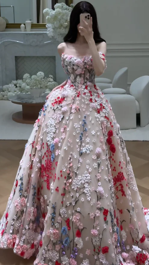 Elegant Straps A-Line Long Prom Dresses Tulle Appliqué Birthday Dresses Sweet 16 Dresses DP3974 - Deanwangkt