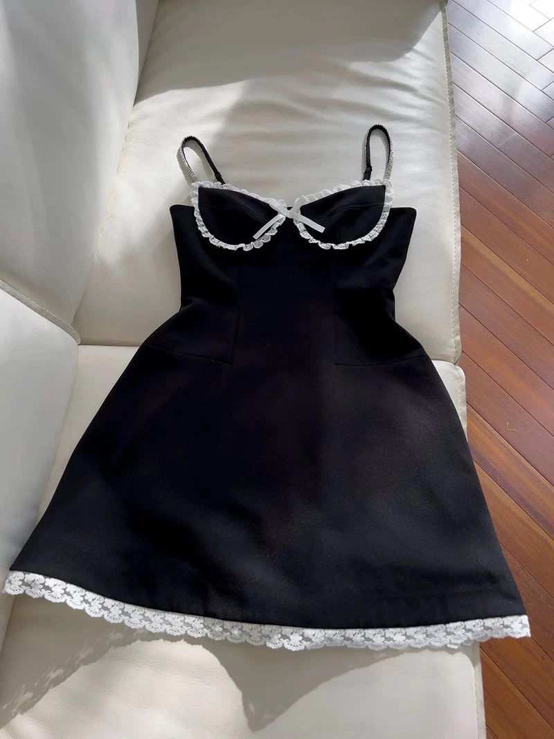 Trendy A line Spaghetti Straps Black Sleeveless Formal Short 8th Grade Homecoming Dress Summer Middle School Hoco Dresses Cocktail Dress Birthday Outfits W954 - Deanwangkt