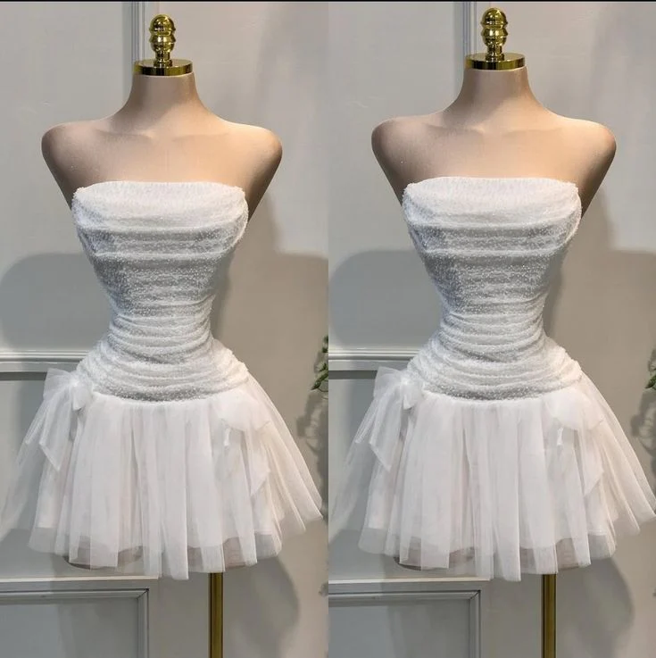 Simple Ball Gown Strapless White Sequin Homecoming Dress Summer Hoco Dresses Cocktail Dress DP1855 - Deanwangkt
