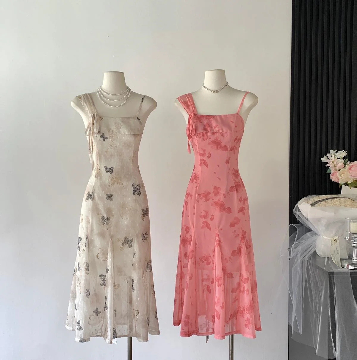 Sexy A line Spaghetti Straps Floral Long Pink Floral Dress Holiday Party Outfits For Women DP0032 - Deanwangkt