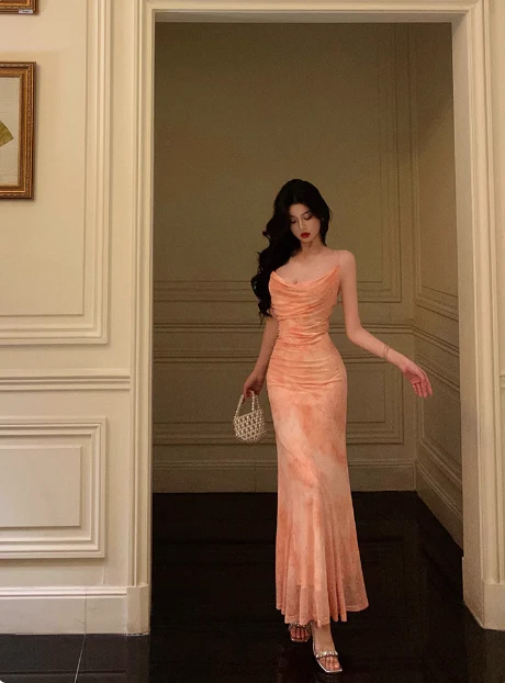 Sexy Mermaid Spaghetti Straps Pink Floral 21st Birthday Dress Holiday Party Birthday Outfits For Women DP0180 - Deanwangkt