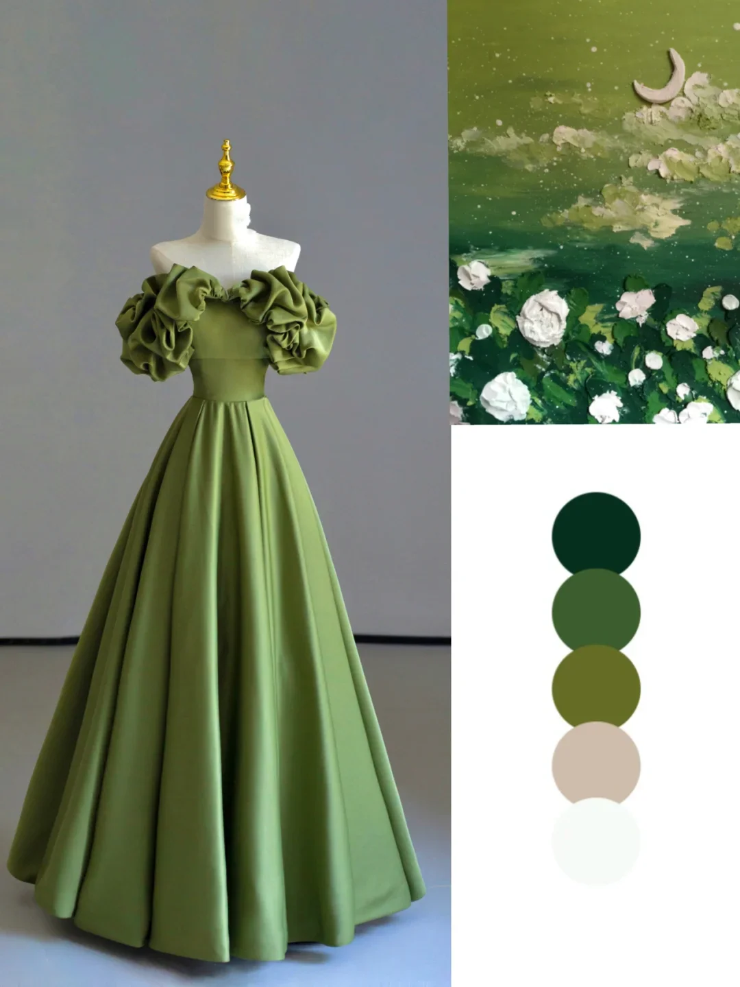 Fairy-tale A Line Off The Shoulder Green Satin Long Prom Dresses Evening Dresses DP530 - Deanwangkt