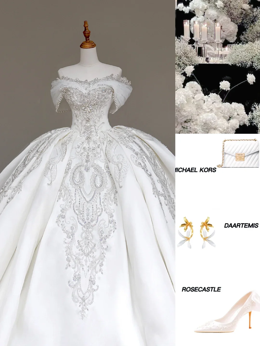 Classy Elegant Ball Gown Off The Shoulder Sequin White Short Sleeves Wedding Dress Brides Dress DP699 - Deanwangkt