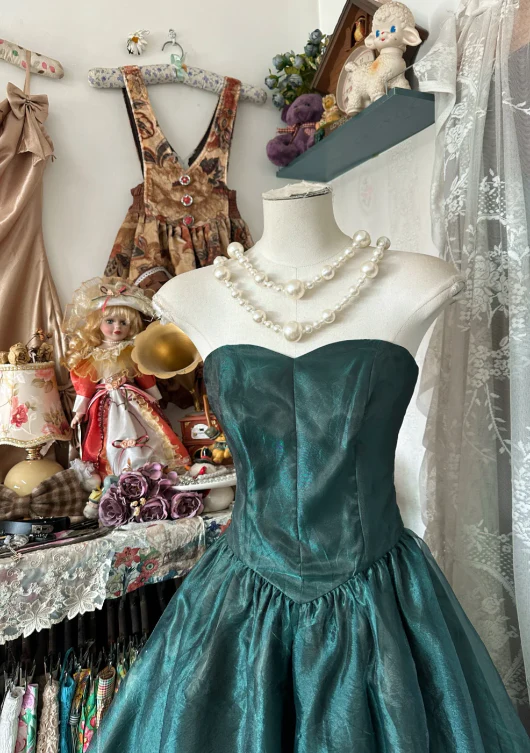 Sexy Strapless Sheath Long Prom Dresses Tulle Sleeveless Green Evening Dresses DP3929 - Deanwangkt