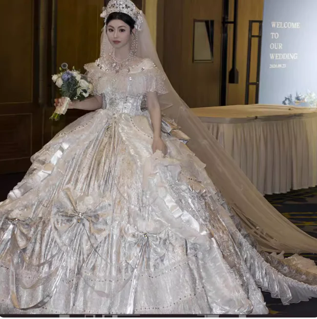 Gorgeous Off-Shoulder Ball Gown Long Wedding Dress White Lolita Bridal Gown DP3794 - Deanwangkt