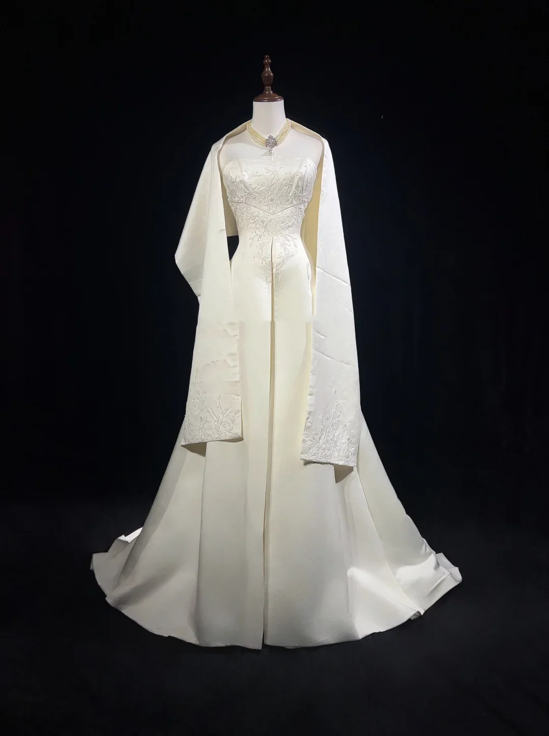Retro Wedding Dress 1950s 1940s Ball Gown Strapless Satin Lace White Long Wedding Dresses Bridal Gowns Brides Gown DH550 - Deanwangkt