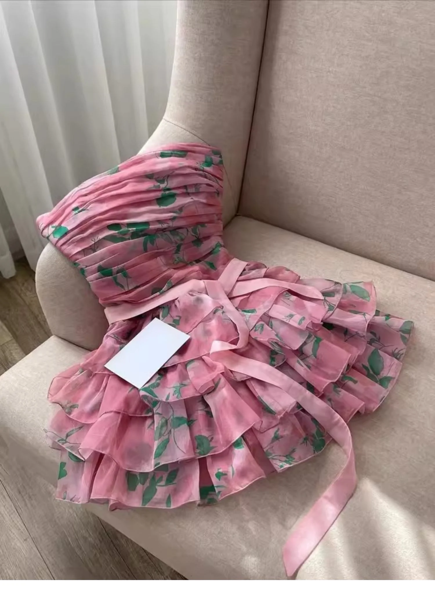 Cute A line Strapless Pink Floral Summer Homecoming Dress Hoco Dress Mini 16th Birthday Outfit Cocktail Dresses DP1759 - Deanwangkt