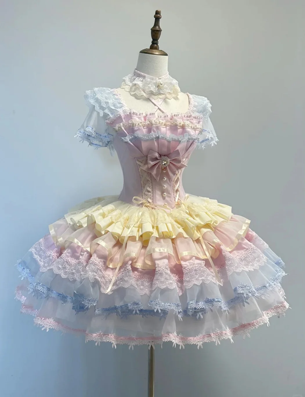 Vintage Square Neck Ball Gown Lace Tulle Short Lolita Dress Cute 18th Birthday Outfit DP2943 - Deanwangkt