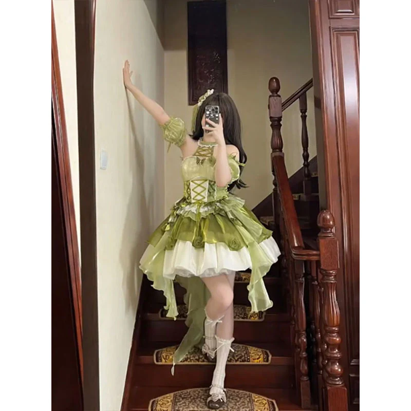 Vintage Ball Gown High Neck Green 22th Birthday Dress Lolita Dress Short Lolita Outfits DH2444 - Deanwangkt