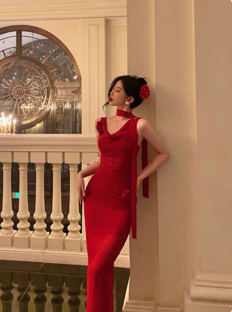 Elegant Sheath Red 18th Birthday Dress Party Gown Birthday Outfits Birthday Dress Ideas For Women DP590 - Deanwangkt