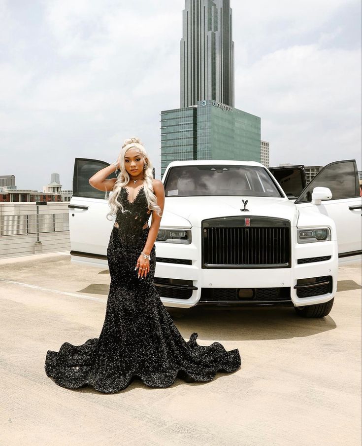 Vintage Mermaid V Neck Black Sequin Sleeveless Long Prom Dresses Party Dress Black Girl Birthday Outfits Graduation Dresses W0442 - Deanwangkt