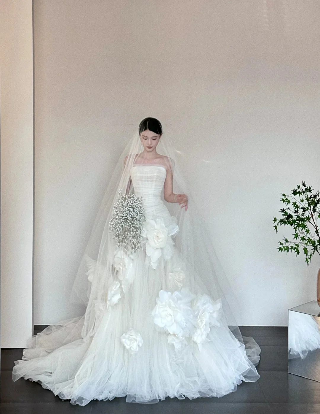 Timeless Strapless Mermaid Tulle Simple Wedding Dresses Sleeveless Ivory Bridal Gowns with Pleats  DP3213 - Deanwangkt