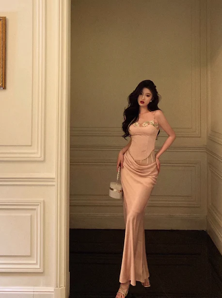 Elegant Mermaid 2 Pieces Pink Satin Sleeveless 21st Birthday Dresses Evening Gown Birthday Outfits Birthday Dress Ideas For Women DP1442 - Deanwangkt