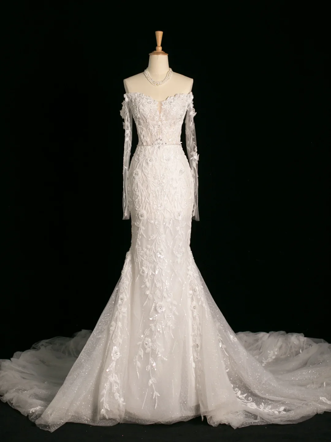 Chic Wedding Dress Mermaid Off The Shoulder White Long Sleeves Lace Long Vintage Wedding Dresses Bridal Gowns Brides Gown DH387 - Deanwangkt