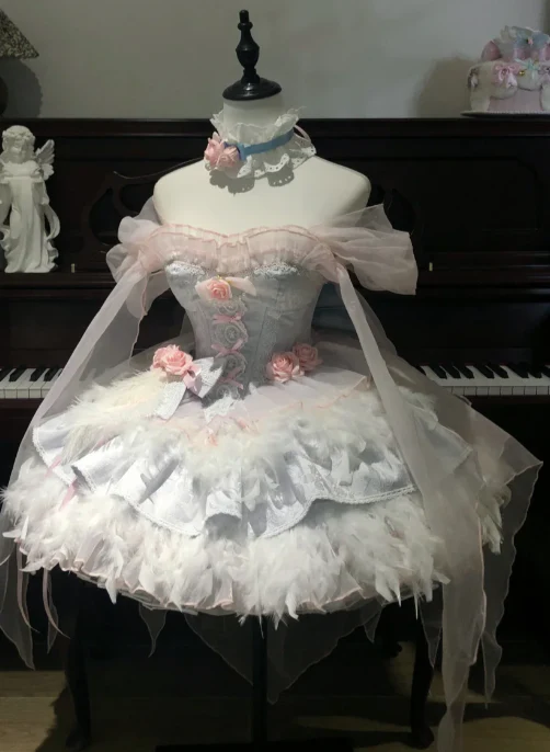 Cute Off-the-shoulder Ball Gown Short Birthday Dresses Sweet Pale Blue Lolita Dresses DP3089 - Deanwangkt