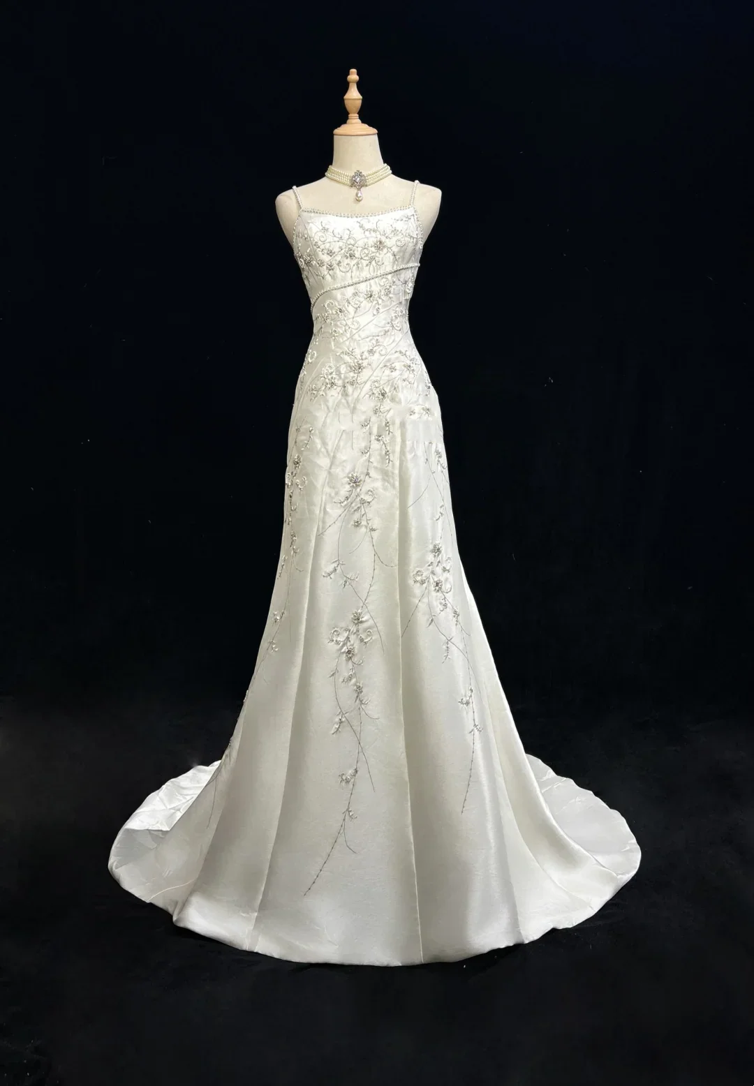 Vintage A line Spaghetti Straps White Satin Long 1940s 1950s Wedding Dresses Elegant Bridal Gowns DH664 - Deanwangkt