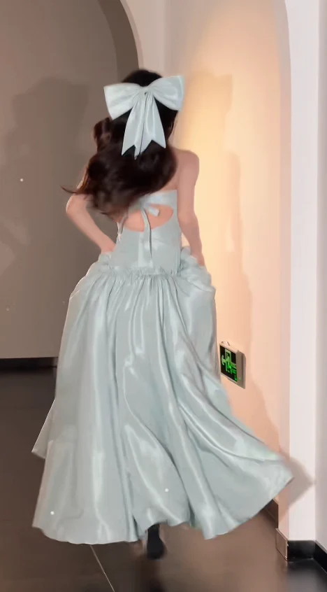 Sweet Strapless A-Line Long Prom Dresses Satin Tiffany Blue Birthday Dresses DP3942 - Deanwangkt