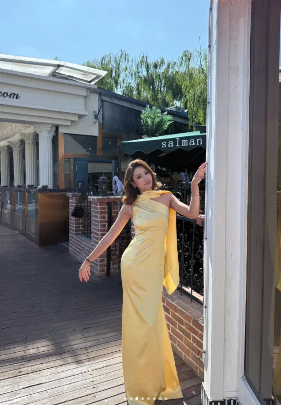 Simple One Shoulder Sheath Long Evening Dresses Satin Yellow Bridesmaid Dresses DP3291 - Deanwangkt