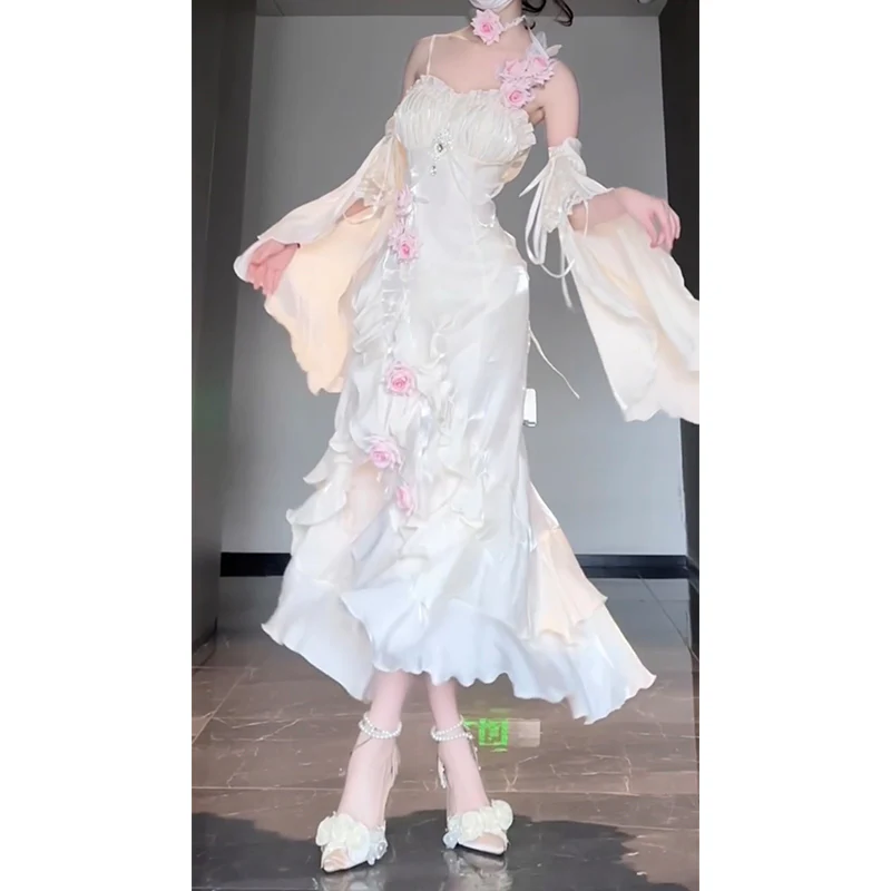 Vintage High Low Spaghetti Straps White 16th Birthday Dress Lolita Dress Sweet Birthday Outfits W1206 - Deanwangkt