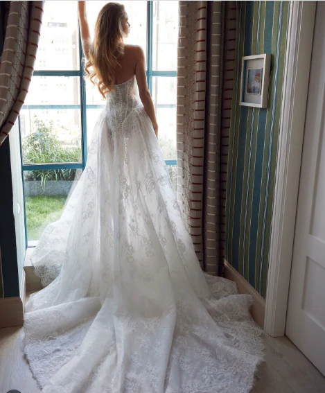 Modest Bridal Gown Ball Gown Strapless White Lace Long Summer Autumn Wedding Dresses Elegant Bridal Gowns DH853 - Deanwangkt