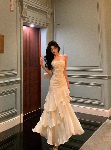 Sexy Mermaid Spaghetti Straps White 21st Birthday Dress Holiday Outfit Birthday Outfits For Women DP0194 - Deanwangkt