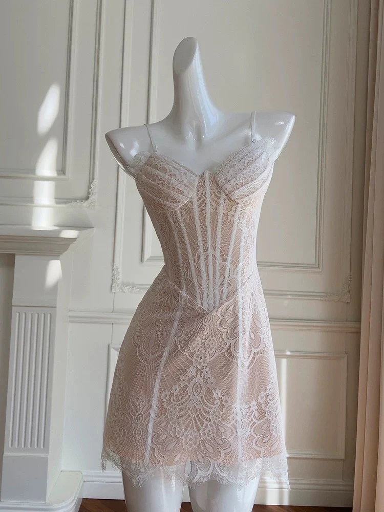 Cute A line Spaghetti Straps Champagne Lace Formal Short 8th Grade Homecoming Dress Summer Middle School Hoco Dresses Birthday Outfits W975 - Deanwangkt