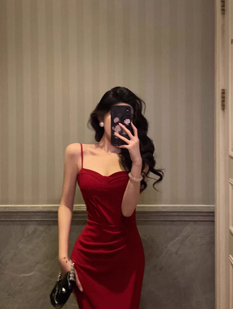 Pretty Mermaid Spaghetti Straps Burgundy 18th Birthday Dress Long Party Birthday Outfits For Women DP0158 - Deanwangkt