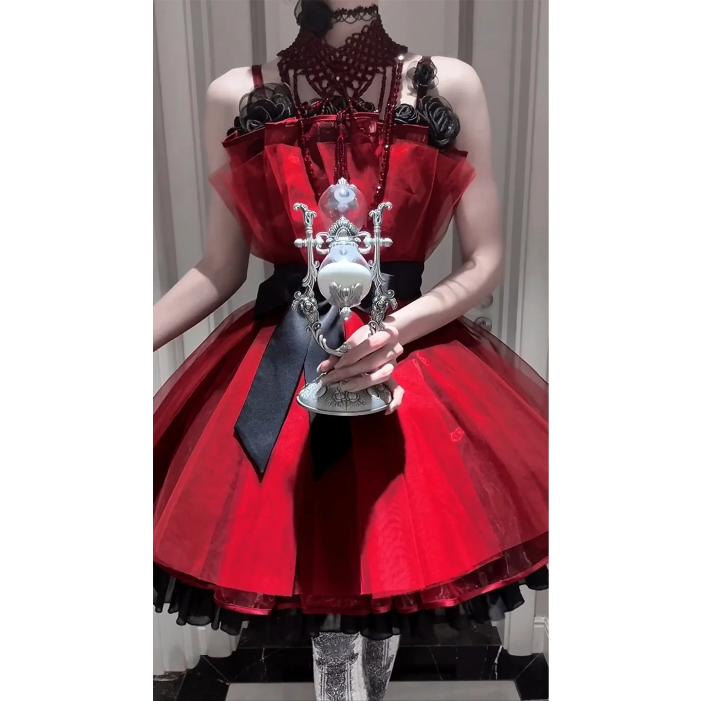 Vintage Ball Gown Spaghetti Straps Red Summer 16th Birthday Dress Lolita Dress Mini 18th Birthday Outfits Short Lolita Outfit DH2406 - Deanwangkt
