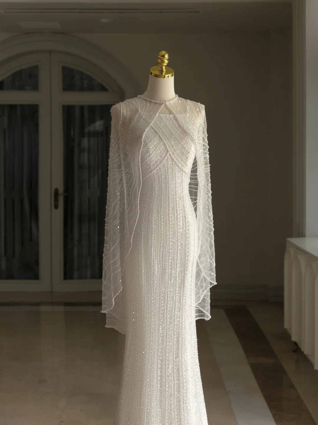 Pretty Wedding Dresses Mermaid Straps White Pearls Long Wedding Dresses Simple Bride Dress Bridal Gowns DH1545 - Deanwangkt