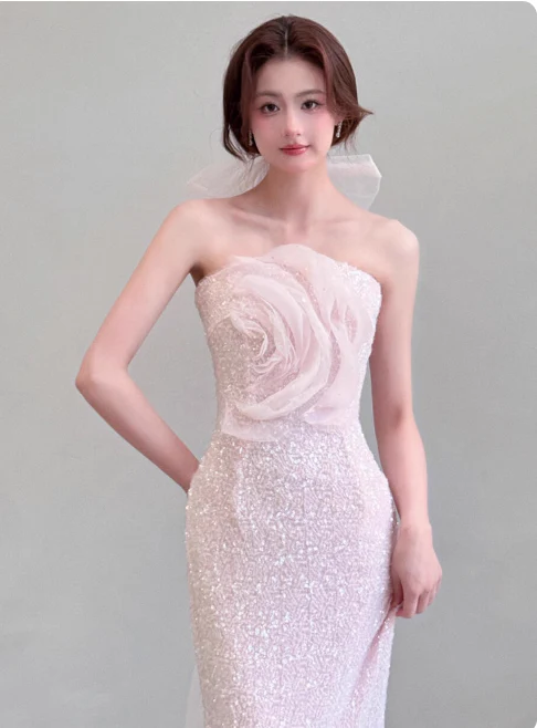 Gorgeous Strapless Mermaid Long Prom Dresses Pink Evening Dresses DP3317 - Deanwangkt