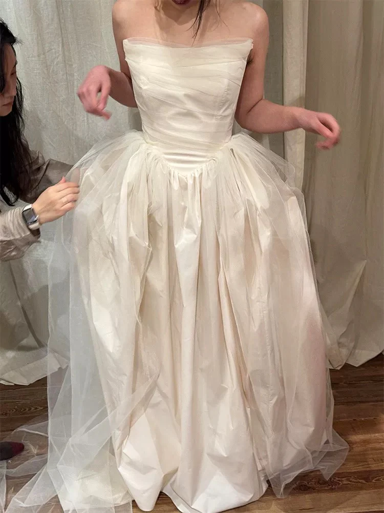 Vintage Wedding Dress Ball Gown Strapless Ivory Summer Long Wedding Dresses Bridal Gowns W0764 - Deanwangkt