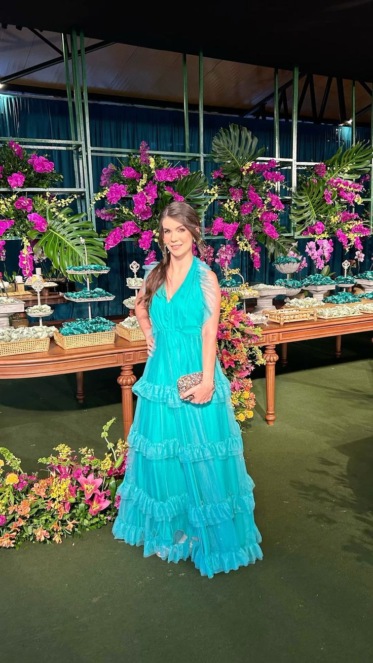 Classy A line Hater Blue Long Formal Prom Gown Summer Wedding Guest Dress Bridal Guest Dresses Wedding Outfits For Guest DH134 - Deanwangkt