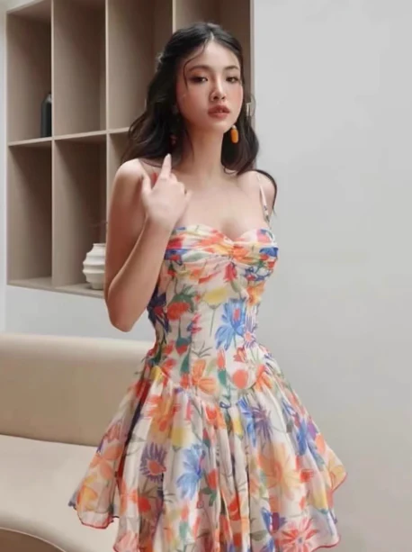 Sexy A line Spaghetti Straps Floral Chiffon Short Homecoming Dress Summer Hoco Dresses Cocktail Dress Birthday Outfits DP2288 - Deanwangkt